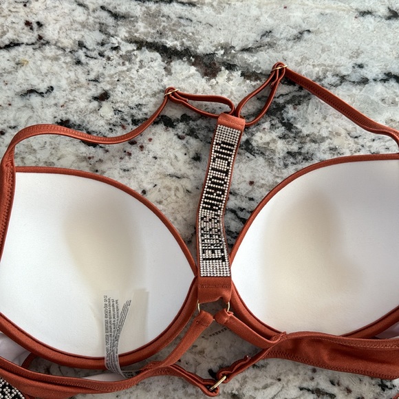 Victorias Secret Bikini; burnt orange; underwire; push up; thong; rhinestones - Picture 5 of 9